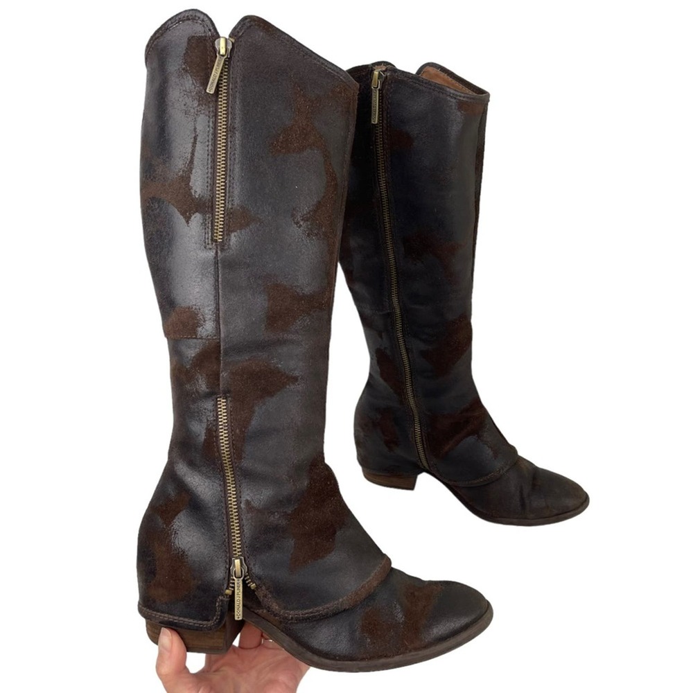 Donald J Pliner Brown Devi Almond Toe Knee High Leather Riding Western Boots 7.5